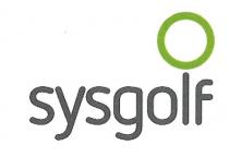 sysgolf sopra la lettera l c è un cerchio di medie dimensioni. La scritta sysgolf è in grigioscuro mentre il cerchio