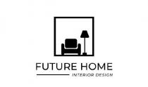 FUTURE HOME INTERIOR DESIGN LOGO RAPPRESENTATO DA UN QUADRATO CON INSCRITTO UNA POLTRONA SULLA SINISTRA ED UN LUME PIANTANA SULLA