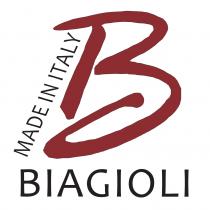 LETTERA B ROSSA CON CONTORNI NERI, CON SCRITTA NERA LATERALE OBLIQUA A SINISTRA MADE IN ITALY E CON SCRITTA NERA