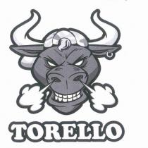 TORELLO.GRAFICA COMPOSTA DA UN TESTA DI TORO CON SBUFFI DI FUMO DAL NASO, UN ORECCHINO ALL ORECCHIO DESTRO E UN CAPPELLINO