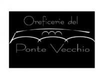 DISEGNO STILIZZATO DEL PONTE VECCHIO DI FIRENZE CON SCRITTA, IN STAMPATELLO MINUSCOLO OREFICERIE DEL PONTE VECCHIO .dISEGNO è SCRITTA BIANCHI SU