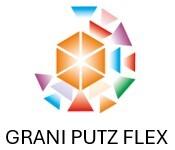 Dicitura GRANI PUTZ FLEX accompagnata da una figura che consiste in un esagono centrale tagliato da 6 raggi. Intorno a