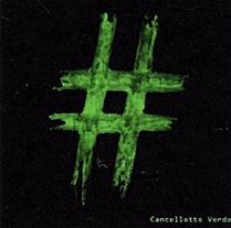 LOGO DI FORMA QUADRANGOLARE, CON SFONDO NERO A TINTA UNITA E SIMBOLO DEL CANCELLETTO VERDE FLUO CON SBAVATURE DI COLOR