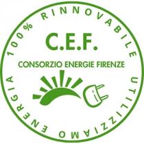 Il marchio consiste nella dicitura C.E.F. CONSORZIO ENERGIE FIRENZE posta all’interno di un logo che include le immagini stilizzate di