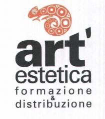 IL MARCHIO, SU CAMPO BIANCO, E COMPOSTO DA 5 RIGHE DI TESTO IN COLORE NERO, SORMONTATE DAL DISEGNO MOLTO STILIZZATO, MARCHIO, SU CAMPO BIANCO, E COMPOSTO DA 5 RIGHE DI TESTO IN COLORE NERO, SORMONTATE DAL DISEGNO MOLTO STILIZZATO, IN BIANCO ED OCRA, DI UN CAMALEONTE VISTO DI PROFILO CON LA CODA ATTORCIGLIATA SOTTO DI SE. LA PRIMA RIGA DI TESTO RIPORTA ART, LA SECONDA ESTETICA, LA TERZA FORMAZIONE, LA QUARTA E LA QUINTA DISTRIBUZIONE . IL MARCHIO, SU CAMPO BIANCO, E COMPOSTO DA 5 RIGHE DI TESTO IN COLORE NERO, SORMONTATE DAL DISEGNO MOLTO STILIZZATO