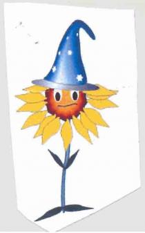 IMMAGINE STILIZZATA DI UN GIRASOLE CON GAMBO DI COLORE BLU PETALI DI COLORE GIALLO LA PARTE CENTRALE E DI COLORE IMMAGINE STILIZZATA DI UN GIRASOLE CON GAMBO DI COLORE BLU PETALI DI COLORE GIALLO LA PARTE CENTRALE E DI COLORE ARANCIONE CON OCCHI E BOCCA DI COLORE BIANCO E NERO ATTI A RAFFIGURARE UN VOLTO AL DI SOPRA E POSTO UN CAPPELLO DA MAGO DI COLORE BLU CON DELLE STELLINE DI COLORE BIANCO CON LA PUNTA PIEGATA A DESTRA MARCHIO FIGURATIVO IMMAGINE STILIZZATA DI UN GIRASOLE CON GAMBO DI COLORE BLU PETALI DI COLORE GIALLO LA PARTE CENTRALE E DI COLORE