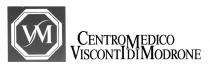 IL MARCHIO FIGURATIVO CONSISTE NELLA DICITURA DI FANTASIA CENTRO MEDICO VISCONTI DI MODRONE DISPOSTA SU DUE PIANI E RIPRODOTTA IN MARCHIO FIGURATIVO CONSISTE NELLA DICITURA DI FANTASIA CENTRO MEDICO VISCONTI DI MODRONE DISPOSTA SU DUE PIANI E RIPRODOTTA IN ORIGINALI CARATTERI DI STAMPA MAIUSCOLI, NELLA QUALE SONO PARTICOLARMENTE CARATTERIZZATE LE LETTERE INIZIALI C, M, V, M E LA LETTERA FINALE I DELLA DICITURA VISCONTI, CHE SONO DI DIMENSIONI MAGGIORI RISPETTO ALLE ALTRE. SULLA SINISTRA E VISIBILE UN IMPRONTA QUADRANGOLARE A FONDO PIENO NELLA QUALE E INSCRITTA UN IMPRONTA OTTAGONALE DEFINITA DA UNA CORNICE A FONDO VUOTO E DA UN TRATTO SOTTILE, AL CENTRO DELLA QUALE SONO RIPRODOTTE LE SIGLE VM PARZIALMENTE SOVRAPPOSTE ED AVENTI ALLE DUE ESTREMITA CENTRALI UN PROLUNGAMENTO ARCUATO CHE TERMINA A PUNTA. IL MARCHIO FIGURATIVO CONSISTE NELLA DICITURA DI FANTASIA CENTRO MEDICO VISCONTI DI MODRONE DISPOSTA SU DUE PIANI E RIPRODOTTA IN