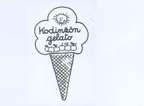 KODINZON GELATO SCRITTA IN CARATTERI ELEMENTARI ENTRO UN PROFILO DI GELATO CON CONO, ESSENDO DETTA DENOMINAZIONE SOVRASTATA DA UNA FIGURA KODINZON GELATO SCRITTA IN CARATTERI ELEMENTARI ENTRO UN PROFILO DI GELATO CON CONO, ESSENDO DETTA DENOMINAZIONE SOVRASTATA DA UNA FIGURA DI SOLE IN ATTEGGIAMENTO BONARIO ED ESSENDO SEGUITA DA UNA SERIE DI MELE ALLINEATE. KODINZON GELATO SCRITTA IN CARATTERI ELEMENTARI ENTRO UN PROFILO DI GELATO CON CONO, ESSENDO DETTA DENOMINAZIONE SOVRASTATA DA UNA FIGURA