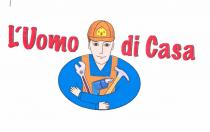 SCRITTA PIU DISEGNO IN MEZZO ALLA SCRITTA CON COLORI BLU ROSSO ARANCIO GIALLO L UOMO DI CASA IL DISEGNO RAPPRESENTA UN SCRITTA PIU DISEGNO IN MEZZO ALLA SCRITTA CON COLORI BLU ROSSO ARANCIO GIALLO L UOMO DI CASA DISEGNO RAPPRESENTA UN OMINO CON CAPPELLINO E BRACCIA INCROCIATE CHE ABBRACCIA DEGLI ATTREZZI DA LAVORO MARCHIO FIGURATIVO SCRITTA PIU DISEGNO IN MEZZO ALLA SCRITTA CON COLORI BLU ROSSO ARANCIO GIALLO L UOMO DI CASA IL DISEGNO RAPPRESENTA UN