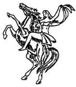 IL MARCHIO CONSISTE NELLA RAPPRESENTAZIONE DI UN CAVALLO POGGIATO SOLO SULLE ZAMPE POSTERIORI CON LE ANTERIORI SOLLEVATE. CAVALCATO DA UNA MARCHIO CONSISTE NELLA RAPPRESENTAZIONE DI UN CAVALLO POGGIATO SOLO SULLE ZAMPE POSTERIORI CON LE ANTERIORI SOLLEVATE. CAVALCATO DA UNA FANCIULLA IN ABITI SUCCINTI CHE TIENE SOLLEVATO IL BRACCIO DESTRO IN ATTEGGIAMENTO TRIONFALE REGGENDO NELLA MANO UN LEMBO DEL DRAPPO CHE LE CINGE IL SENO. FIGURATIVO .