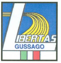 LIBERTAS GUSSAGO, QUADRATO CON SCRITTA BIANCA ED UNA BLU, CON TRICOLORE E LA RAFFIGURAZIONE DI UNA PISTA DI ATLETICA IN LIBERTAS GUSSAGO, QUADRATO CON SCRITTA BIANCA ED UNA BLU, CON TRICOLORE E LA RAFFIGURAZIONE DI UNA PISTA DI ATLETICA IN GIALLO LIBERTAS GUSSAGO, QUADRATO CON SCRITTA BIANCA ED UNA BLU, CON TRICOLORE E LA RAFFIGURAZIONE DI UNA PISTA DI ATLETICA IN