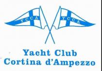 IL MARCHIO CONSISTE NELLA SCRITTA YACHT CLUB D AMPEZZO CON LA RAFFIGURAZIONE DI DUE GUIDONI TRIANGOLARI INCROCIATI SUI QUALI E SEGNATA MARCHIO CONSISTE NELLA SCRITTA YACHT CLUB D AMPEZZO CON LA RAFFIGURAZIONE DI DUE GUIDONI TRIANGOLARI INCROCIATI SUI QUALI E SEGNATA IN AZZURRO CIANO E BIANCO CON LA SIGLA YCCA IN CARATTERI BIANCHI IL MARCHIO CONSISTE NELLA SCRITTA YACHT CLUB D AMPEZZO CON LA RAFFIGURAZIONE DI DUE GUIDONI TRIANGOLARI INCROCIATI SUI QUALI E SEGNATA