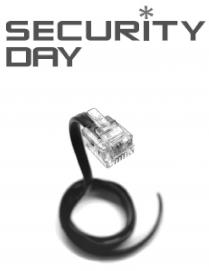 MARCHIO DI IMPRESA DI PRIMO DEPOSITO CONSISTENTE NELLA SCRITTA SECURITY DAY REDATTA SU DUE RIGHE IN CARATTERI SPECIALI, ABBINATA AD MARCHIO DI IMPRESA DI PRIMO DEPOSITO CONSISTENTE NELLA SCRITTA SECURITY DAY REDATTA SU DUE RIGHE IN CARATTERI SPECIALI, ABBINATA UN DISEGNO COSTITUITO DA UN CAVO CON RELATIVO CONNETTORE DI ESTREMITA, ATTORCIGLIATO E PIEGATO IN MANIERA TALE DA EVOCARE LA FIGURA DI UN SERPENTE COBRA CON LA TESTA ERETTA. MARCHIO FIGURATIVO MARCHIO DI IMPRESA DI PRIMO DEPOSITO CONSISTENTE NELLA SCRITTA SECURITY DAY REDATTA SU DUE RIGHE IN CARATTERI SPECIALI, ABBINATA AD