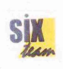 SIX TEAM FIGURATIVO FIGURATIVO - DICITURA SIX TEAM IN COLORE VIOLA SCRITTA CON CARATTERI DI FANTASIA PARTE DELLE LETTERE I SIX TEAM FIGURATIVO FIGURATIVO - DICITURA SIX TEAM IN COLORE VIOLA SCRITTA CON CARATTERI DI FANTASIA PARTE DELLE LETTERE I E X E LA PAROLA TEAM ESSENDO RIPORTATE IN UN TRAPEZIO DI COLORE GIALLO. SIX TEAM FIGURATIVO FIGURATIVO - DICITURA SIX TEAM IN COLORE VIOLA SCRITTA CON CARATTERI DI FANTASIA PARTE DELLE LETTERE I