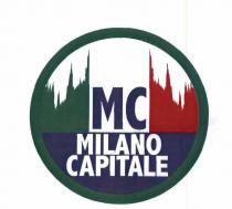 IL MARCHIO CONSISTE NELLA SCRITTA MC E NELLA SCRITTA MILANO CAPITALE CONTENUTA IN UN CERCHIO DAL BORDO VERDE ALL INTERNO DEL MARCHIO CONSISTE NELLA SCRITTA MC E NELLA SCRITTA MILANO CAPITALE CONTENUTA IN UN CERCHIO DAL BORDO VERDE ALL INTERNO DEL QUALE LA SIGLA MC IN STAMPATELLO MAIUSCOLO, DI COLORE BLU, E SITUATA SUI UNO SFONDO BIANCO TRA DUE IMMAGINI PROSPETTICHE, UNA A SINISTRA DI COLORE VERDE E LA LTRA A DESTRA DI COLORE ROSSO, RAFFIGURANTI LE GUGLIE DEL DUOMO DI MILANO. LA DICITURA MILANO, SEGUITA DA QUELLA CAPITALE, ENTRAMBE DI COLORE BIANCO, SEMPRE IN STAMPATELLO MAIUSCOLO, SONO SITUATE NELLA PARTE INFERIORE DEL CERCHIO SOPRADESCRITTO, SU UNO SFONDO SEMICIRCOLARE DI COLORE BLU. MARCHIO FIGURATIVO A COLORI IL MARCHIO CONSISTE NELLA SCRITTA MC E NELLA SCRITTA MILANO CAPITALE CONTENUTA IN UN CERCHIO DAL BORDO VERDE ALL INTERNO DEL