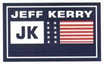 JEFF KERRY JK FIGURA MARCHIO FIGURATIVO IL MARCHIO CONSISTE IN UNA ETICHETTA RETTANGOLARE BLU CON BORDO PERIMETRALE BIANCO, ALL INTERNO DEL JEFF KERRY JK FIGURA MARCHIO FIGURATIVO MARCHIO CONSISTE IN UNA ETICHETTA RETTANGOLARE BLU CON BORDO PERIMETRALE BIANCO, ALL INTERNO DEL QUALE COMPARE LA SCRITTA JEFF KERRY IN BIANCO E, AL DI SOTTO DI QUESTA, UN RETTANGOLO BIANCO CON LA SCRITTA JK IN BLU, DUE FILE DI STELLINE BIANCHE PARALLELE ED UN RETTANGOLO A STRISCE BIANCHE E ROSSE, COME DA ESEMPLARE ALLEGATO JEFF KERRY JK FIGURA MARCHIO FIGURATIVO IL MARCHIO CONSISTE IN UNA ETICHETTA RETTANGOLARE BLU CON BORDO PERIMETRALE BIANCO, ALL INTERNO DEL