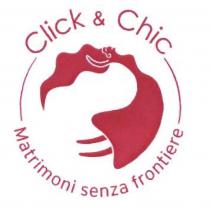 IL MARCHIO CONSISTE NELLA DICITURA CLICK CHIC COMPOSTO DA DUE FONT DIFFERENTI, LEVENIM MT E KARTIKA. SOTTO LA MARCHIO CONSISTE NELLA DICITURA CLICK CHIC COMPOSTO DA DUE FONT DIFFERENTI, LEVENIM MT E KARTIKA. SOTTO LA DICITURA CLICK CHIC E PRESENTE IL DISEGNO DI UNA DONNA CHE RAPPRESENTA UNA SPOSA MENTRE ESEGUE UN SALTO. INOLTRE E INCORPORATO A QUESTO MARCHIO IL PAY OFF RECANTE LA DICITURA MATRIMONI SENZA FRONTIERE IN CARATTERE INTERSTATE-LIGHT. LA DICITURA IL DISEGNO E IL PAY OFF SONO INSERITI IN UN CERCHIO. MARCHIO FIGURATIVO A COLORI IL MARCHIO CONSISTE NELLA DICITURA CLICK CHIC COMPOSTO DA DUE FONT DIFFERENTI, LEVENIM MT E KARTIKA. SOTTO LA