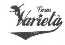 IL MARCHIO GRAN VARIETA SI COMPONE DELLA SCRITTA GRAN POSIZIONATA AL DI SOPRA DELLA SCRITTA VARIETA PRECISAMENTE TRA LA LETTERA MARCHIO GRAN VARIETA SI COMPONE DELLA SCRITTA GRAN POSIZIONATA AL DI SOPRA DELLA SCRITTA VARIETA PRECISAMENTE TRA LA LETTERA I E LA LETTERA T . ENTRAMBE LE PAROLE SONO IN CORSIVO, VARIETA E DI DIMENSIONI MAGGIORI RISPETTO A GRAN . LA SCRITTA VARIETA SI CONTRADDISTINGUE PER LA LETTERA V SULLA QUALE E RAFFIGURATA UNA SAGOMA DI DONNA DANZANTE, PER LA LUNGA CODA CHE SI ATTACCA ALLA LETTERA A COME UNA SOTTOLINEATURA E LA STELLA SOPRA LA LETTERA I . IL MARCHIO GRAN VARIETA SI COMPONE DELLA SCRITTA GRAN POSIZIONATA AL DI SOPRA DELLA SCRITTA VARIETA PRECISAMENTE TRA LA LETTERA