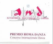 IL MARCHIO E COMPOSTO DAL SIMBOLO DELLO STATO ITALIANO SOTTO COMPARE IL LOGO DELL ACCADEMIA NAZIONALE DI DANZA CON LE MARCHIO E COMPOSTO DAL SIMBOLO DELLO STATO ITALIANO SOTTO COMPARE IL LOGO DELL ACCADEMIA NAZIONALE DI DANZA CON LE TRE SIGLE AND DI COLORE ROSSO DISPOSTE SULLE RIGHE DI UN PENTAGRAMMA CON SOTTO LA SCRITTA PER ESTESO ACCADEMIA DI DANZA DI COLORE ROSSO SEGUE LA SCRITTA IN ROSSO PREMIO ROMA DANZA E SUBITO SOTTO CONCORSO INTERNAZIONALE DANZA IL MARCHIO E COMPOSTO DAL SIMBOLO DELLO STATO ITALIANO SOTTO COMPARE IL LOGO DELL ACCADEMIA NAZIONALE DI DANZA CON LE