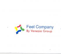 IL MARCHIO E COMPOSTO DA DUE ELEMENTI, UN LOGO E UN TESTO: IL TESTO E SU DUE LIVELLI, IL PRIMO MARCHIO E COMPOSTO DA DUE ELEMENTI, UN LOGO E UN TESTO: IL TESTO E SU DUE LIVELLI, IL PRIMO LIVELLO DI COLORE BLU RAPPRESENTA IL NOME DELLA SOCIETA FEEL COMPANY APPENA SOTTO INVECE DI COLORE ROSSO IL SUFFISSO BY VENEZIA GROUP. IL LOGO INVECE E RAPPRESENTATO DA 4 FRECCE DI VARIO COLORE, TUTTE CON DIREZIONI DIFFERENTI, LA PRIMA FRECCIA IN ALTO E DI COLORE ROSSO, LA SECONDA A DESTRA E DI COLORE VERDE, LA TERZA IN BASSO E DI COLORE BLU, LA QUARTA A SINISTRA E DI COLORE GIALLO. A COMPLETAMENTO, APPENA SOTTO LE FRECCE E PRESENTE UN EFFETTO OMBRA CHE DA SUL GRIGIO. IL MARCHIO E COMPOSTO DA DUE ELEMENTI, UN LOGO E UN TESTO: IL TESTO E SU DUE LIVELLI, IL PRIMO