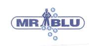 LA PAROLA MR. BLU IN CARATTERE BLU GROSSO CON UN OMINO IN TUTA DA LAVORO TRA LA PAROLA MR. E LA PAROLA MR. BLU IN CARATTERE BLU GROSSO CON UN OMINO IN TUTA DA LAVORO TRA LA PAROLA MR. E LA PAROLA BLU, TUTTO CONTORNATO DA UNA SOTTILE LINEA BLU, INOLTRE SETTE BOLLE AZZURRE SITUATE A META DEL LOGO, SCENDONO DALL ALTO AL BASSO.
