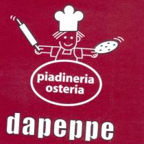 IL MARCHIO È COMPOSTO DALL ELEMENTO DENOMINATIVO PIADINERIA OSTERIA DA PEPPE CON LE PAROLE PIADINERIA OSTERIA SITUATE ALL INTERNO DI UN MARCHIO È COMPOSTO DALL ELEMENTO DENOMINATIVO PIADINERIA OSTERIA DA PEPPE CON LE PAROLE PIADINERIA OSTERIA SITUATE ALL INTERNO DI UN OVALE SOTTO IL QUALE VI È LASCRITTA DA PEPPE E DALL ELEMENTO FIGURATIVO UN CUOCO A MEZZO BUSTO STILIZZATO. IL MARCHIO È COMPOSTO DALL ELEMENTO DENOMINATIVO PIADINERIA OSTERIA DA PEPPE CON LE PAROLE PIADINERIA OSTERIA SITUATE ALL INTERNO DI UN