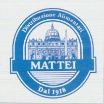 ETICHETTA RAFFIGURANTE DUE OVALI CON FONDO AZZURRO CON I BORDI BIANCHI E ATTRAVERSATI A TRE QUARTI DA UN RETTANGOLO AZZURRO ETICHETTA RAFFIGURANTE DUE OVALI CON FONDO AZZURRO CON I BORDI BIANCHI E ATTRAVERSATI A TRE QUARTI DA UN RETTANGOLO AZZURRO CON ALL INTERNO LA SCRITTA MATTEI IN CARATTERI COMUNQUE RIPRODOTTI IN COLORE BIANCO; POSTA IN ALTO NEL PRIMO OVALE LA SCRITTA A SEMICERCHIO DISTRIBUZIONE ALIMENTARI IN CARATTERI COMUNQUE RIPRODOTTI IN COLORE BIANCO E POSTA IN BASSO NEL PRIMO OVALE LA SCRITTA DAL 1918 IN CARATTERI COMUNQUE RIPRODOTTI IN COLORE BIANCO; NEL SECONDO OVALE LA FIGURA DI UNA CHIESA IN COLORE AZZURRO E BIANCO CON FONDO DI COLORE BIANCO, IN BASSO DELLE LINEE BIANCHE CON I BORDI AZZURRI. ETICHETTA RAFFIGURANTE DUE OVALI CON FONDO AZZURRO CON I BORDI BIANCHI E ATTRAVERSATI A TRE QUARTI DA UN RETTANGOLO AZZURRO
