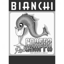 MARCHIO FIGURATIVO COSTITUITO DA UN ETICHETTA RETTANGOLARE CON BANDE SPESSE NELLA PARTE SUPERIORE ED INFERIORE E BORDATURA LATERALE ED INTERNA PIÙ MARCHIO FIGURATIVO COSTITUITO DA UN ETICHETTA RETTANGOLARE CON BANDE SPESSE NELLA PARTE SUPERIORE ED INFERIORE E BORDATURA LATERALE ED INTERNA PIÙ FINE, CONTENENTE L IMMAGINE SINUOSA DI UN PESCE NELL ATTO DI BERE IN UN BICCHIERE; SULLA BANDA SUPERIORE LA DICITURA BIANCHI, CARATTERE STAMPATELLO FANTASIA, E SOTTO TALE IMMAGINE LA DICITURA PESCE ROSSO, CARATTERE CORSIVO FANTASIA, CHE SI SOVRAPPONE ALLA DICITURA GRAPPA, CARATTERE STAMPATELLO FANTASIA, CON STRISCE INTERNE A SFUMARE; SOTTO LA DICITURA GRAPPA COMPAIONO IN FORMATO PIÙ PICCOLO STAMPATELLO LE PAROLE PURA ACQUAVITE DI VINACCIA . MARCHIO FIGURATIVO COSTITUITO DA UN ETICHETTA RETTANGOLARE CON BANDE SPESSE NELLA PARTE SUPERIORE ED INFERIORE E BORDATURA LATERALE ED INTERNA PIÙ