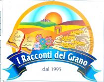 I RACCONTI DEL GRANO - LE ANTICHE RICETTE DI NONNA SABINA - DAL 1995. MARCHIO E COSTITUITO DA UN LOGO COSI STRUTTURATO: UN SEMICERCHIO CON L IMMAGINE DI UN PAESAGGIO CON IN LONTANANZA UN SOLE DI COLORE GIALLO CON SFUMATORE ROSSE SU UNO SFONDO CELESTE A RAPPRESENTARE IL CIELO. IN QUESTO PAESAGGIO DIPINTO DAI COLORI VERDE, ROSSO, GIALLO ED ARANCIONE, E PRESENTE UN LIBRO APERTO NEL QUALE LEGGERE LA SCRITTA: LE ANTICHE RICETTE DI NONNA SABINA, DEI FIORI E DELLE SPIGHE DI GRANO. ALLA BASE DEL SEMICERCHIO VI E UNA BANDA DECORATIVA SULLA QUALE POGGIANO I DISEGNI DEL LIBRO, DEI FIORI E DELLE SPIGHE; LA BANDA DECORATIVA DI COLORE BLU CHE IN ALCUNI PUNTI SI SFUMA VERSO L AZZURRO CON TRATTI ARANCIONI, NELLA QUALE VI E RIPORTATA LA SCRITTA: I RACCONTI DEL GRANO. SOTTO ALLLA BANDA VI E LA SCRITTA: DAL 1995 DI COLORE MARRONCINO I RACCONTI DEL GRANO - LE ANTICHE RICETTE DI NONNA SABINA - DAL 1995.