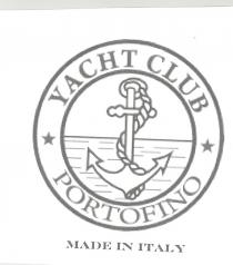 YACHT CLUB PORTOFINO MADE IN ITALY DUE CERCHI CONCENTRICI; TRA I DUE CERCHI NELLA PARTE SUPERIORE SONO INSERITE LE PAOLE YACHT CLUB PORTOFINO MADE IN ITALY DUE CERCHI CONCENTRICI; TRA I DUE CERCHI NELLA PARTE SUPERIORE SONO INSERITE LE PAOLE YACHT CLUB, NELLA PARTE INFERIORE LA PAROLA PORTOFINO ED AI LATI DESTRO E SINISTRO DUE STELLE A CINQUE PUNTE. NEL CERCHIO PIU INTERNO È INVECE RAFFIGURATO MARE INCRESPATO CON IN RILIEVO UN ANCORA SU CUI È ATTORCIGLIATA UNA CORDA DETTA COMUNEMENTE CIMA ED UTILIZZATA DALLA NAUTICA. YACHT CLUB PORTOFINO MADE IN ITALY DUE CERCHI CONCENTRICI; TRA I DUE CERCHI NELLA PARTE SUPERIORE SONO INSERITE LE PAOLE