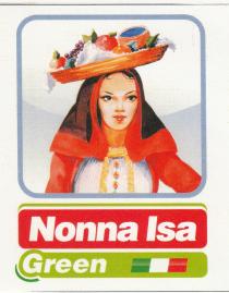 MARCHIO FIGURATIVO A COLORI COSTITUITO DA UNA DONNA IN COSTUME SARDO CON UN CESTO DI ALIMENTI SULLA TESTA SOTTO L IMMAGINE MARCHIO FIGURATIVO A COLORI COSTITUITO DA UNA DONNA IN COSTUME SARDO CON UN CESTO DI ALIMENTI SULLA TESTA SOTTO L IMMAGINE DISPOSTE SU DUE RICHE CI SONO LA SCRITTA NONNA ISA DI COLOR BIANCO SU SFONDO ROSSO E LA SCRITTA GREEN DI COLOR BIANCO SU SFONDO VERDE SEGUITA DALLA RAPPRESENTAZIONE DELLA BANDIERA ITALIANA. MARCHIO FIGURATIVO A COLORI COSTITUITO DA UNA DONNA IN COSTUME SARDO CON UN CESTO DI ALIMENTI SULLA TESTA SOTTO L IMMAGINE