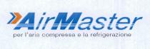IL MARCHIO CONSTA DELLA SCRITTA AIRMASTER DI COLORE AZZURRO. LA DICITURA E A CARATTERE MINUSCOLO CORSIVO E SOLO LE LETTERE MARCHIO CONSTA DELLA SCRITTA AIRMASTER DI COLORE AZZURRO. LA DICITURA E A CARATTERE MINUSCOLO CORSIVO E SOLO LE LETTERE A E M SONO A CARATTERE MAIUSCOLO CORSIVO. LA SCRITTA E ANTICIPATA SULLA PARTE SINISTRA DA DUE FRECCETTE DI LARGHEZZA DIFFERENTE CHE VANNO VERSO DESTRA. LE DUE FRECCETTE SONO DI COLORE DIVERSO: QUELLA PIU FINA E DELLO STESSO COLORE DELLA SCRITTA PRINCIPALE, QUINDI AZZURRA MENTRE L ALTRA E DI COLORE ARANCIONE. LA SCRITTA PRINCIPALE AIRMASTER E ATTRAVERSATA A POCO MENO DI META ALTEZZA DA TRE RIGHE BIANCHE CHE L ATTRAVERSANO PER TUTTA LA SUA LUNGHEZZA. LA SCRITTA E SEGUITA NELLA PARTE SOTTOSTANTE DALLA SCRITTA PER L ARIA COMPRESSA E LA REFRIGERAZIONE A CARATTERE MINUSCOLO DI COLORE NERO. IL MARCHIO CONSTA DELLA SCRITTA AIRMASTER DI COLORE AZZURRO. LA DICITURA E A CARATTERE MINUSCOLO CORSIVO E SOLO LE LETTERE
