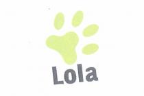 LOLA Il marchio a colori e costituito dalla scritta LOLA colore grigio 80 con disegnate delle impronte LOLA marchio a colori e costituito dalla scritta LOLA colore grigio 80 con disegnate delle impronte di un cane colore verde pantone 382c LOLA Il marchio a colori e costituito dalla scritta LOLA colore grigio 80 con disegnate delle impronte