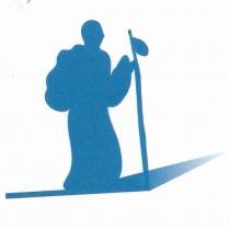 Logo composto da un disegno stilizzato. Il disegno, a colore pieno, rappresenta un pellegrino che cammina, con un bastone in Logo composto da un disegno stilizzato. disegno, a colore pieno, rappresenta un pellegrino che cammina, con un bastone in mano, a cui è appeso un sacchetto. Il pellegrino indossa una sorta di saio, tipo monaco e uno zaino. Il pellegrino cammina su un sentiero la cui rappresentazione va a sfumare verso il bianco e verso l angolo in alto a sinistra. Logo composto da un disegno stilizzato. Il disegno, a colore pieno, rappresenta un pellegrino che cammina, con un bastone in