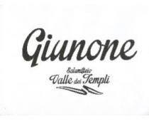 marchio consiste nella parola Giunone in grandi dimensioni con la G di Giunone maiuscola. Sotto la scritta Giunone ci marchio consiste nella parola Giunone in grandi dimensioni con la G di Giunone maiuscola. Sotto la scritta Giunone ci sono le parole Salumificio Valle dei Templi che hanno le lettere iniziali maiuscole S di Salumificio, V di valle e T di Templi. Sotto le parole Valle dei Templi c è un nastro grafico Il marchio consiste nella parola Giunone in grandi dimensioni con la G di Giunone maiuscola. Sotto la scritta Giunone ci