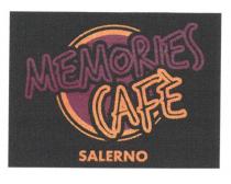 MEMORIES CAFE SALERNO IL MARCHIO E COSTITUITO DALLA PAROLA MEMORIES MAIUSCOLA DI COLORE NERO CON BORDO VIOLA. AL DI SOTTTO C E MEMORIES CAFE SALERNO MARCHIO E COSTITUITO DALLA PAROLA MEMORIES MAIUSCOLA DI COLORE NERO CON BORDO VIOLA. AL DI SOTTTO C E LA PAROLA CAFE DI COLORE NERO CON BORDO GIALLO. LE DUE PAROLE SONO POSTE SU UN CERCHIO DI COLORE VIOLA, GIALLO E NERO. IN BASSO C E LA PAROLA SALERNO DI COLORE GIALLO. IL TUTTO VIENE PRESENTATO SU UNO SFONDO DI COLORE NERO. MEMORIES CAFE SALERNOIL MARCHIO E COSTITUITO DALLA PAROLA MEMORIES MAIUSCOLA DI COLORE NERO CON BORDO VIOLA. AL DI SOTTTO C E