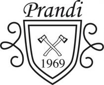 LA SCRITTA PRANDI E POSTA SOPRA UNO SCUDO CON DOPPIO CONTORNO, CON PUNTA RIVOLTA VERSO IL BASSO, AL CUI INTERNO LA SCRITTA PRANDI E POSTA SOPRA UNO SCUDO CON DOPPIO CONTORNO, CON PUNTA RIVOLTA VERSO BASSO, AL CUI INTERNO C E LA SCRITTA MADE IN ITALY IN ALTO,1969 IN BASSO E AL CENTRO DUE ASCE INCROCIATE, CIASCUNA CON INCLINAZIONE DI 45 . ALL ESTERNO DELLO SCUDO, SUL LATO DESTRO E SUL LATO SINISTRO, CI SONO DUE RICCIOLI SIMMETRICI, SIMILI AL NUMERO 3. LA SCRITTA PRANDI E POSTA SOPRA UNO SCUDO CON DOPPIO CONTORNO, CON PUNTA RIVOLTA VERSO IL BASSO, AL CUI INTERNO