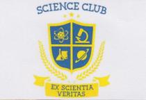 IN ALTO AL CENTRO COMPARE UNA SCRITTA BLU SCIENCE CLUB CON SOTTO TRE STELLE GIALLE; SEGUE IN BASSO AL CENTRO IN ALTO AL CENTRO COMPARE UNA SCRITTA BLU SCIENCE CLUB CON SOTTO TRE STELLE GIALLE; SEGUE IN BASSO AL CENTRO UNO SCUDO GIALLO SUDDIVISO IN QUATTRO PARTI BLU: IN ALTO A SINISTRA UN ATOMO, IN ALTO A DESTRA UN MICROSCOPIO, IN BASSO A SINISTRA PROVETTE DA CHIMICO, IN BASSO A DESTRA UN PIANETA. LA PARTE INFERIORE DELLO SCUDO E AVVOLTA DA DUE SPIGHE GIALLE; IN FONDO COMPARE UN DRAPPO GIALLO CON SU SCRITTO IN BLU EX SCIENTIA VERITAS IN ALTO AL CENTRO COMPARE UNA SCRITTA BLU SCIENCE CLUB CON SOTTO TRE STELLE GIALLE; SEGUE IN BASSO AL CENTRO