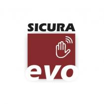 Marchio figurativo con elementi verbali costituito dagli elementi verbali stilizzati SICURA e EVO posti rispettivamente il primo nella parte superiore Marchio figurativo con elementi verbali costituito dagli elementi verbali stilizzati SICURA e EVO posti rispettivamente primo nella parte superiore e il secondo nella parte inferiore del marchio entrambi in carattere stampatello maiuscolo. L elemento verbale SICURA è raffigurato in colore nero mentre l elemento verbale EVO in colore bianco. Posta centralmente al marchio stesso è raffigurata, altresì, una figura geometrica a forma quadrata di colore rosso al cui interno, nella parte superiore destra, è raffigurata l immagine stilizzata di una mano, con bordi di colore bianco, da cui partono delle linee curve di colore bianco. Marchio figurativo con elementi verbali costituito dagli elementi verbali stilizzati SICURA e EVO posti rispettivamente il primo nella parte superiore