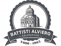 IL MARCHIO RAPPRESENTA LA RAFFIGURAZIONE DI UNA CHIESA MONUMENTALE DOVE ALLA BASE E POSTO UN FIOCCO CON LA DICITURA BATTISTI MARCHIO RAPPRESENTA LA RAFFIGURAZIONE DI UNA CHIESA MONUMENTALE DOVE ALLA BASE E POSTO UN FIOCCO CON LA DICITURA BATTISTI ALVIERO SALUMIFICIO TODI 1963. LA CHIESA E RACCHIUSA IN UN CERCHIO DENTATO. IL MARCHIO RAPPRESENTA LA RAFFIGURAZIONE DI UNA CHIESA MONUMENTALE DOVE ALLA BASE E POSTO UN FIOCCO CON LA DICITURA BATTISTI