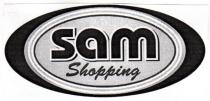 IL MARCHIO CONSISTE NELLE PAROLE SAM E SHOPPING IN CARATTERE STILIZZATO POSTE IN ORIZZONTALE DOVE LA PAROLA SAM SOVRAPPONE LA MARCHIO CONSISTE NELLE PAROLE SAM E SHOPPING IN CARATTERE STILIZZATO POSTE IN ORIZZONTALE DOVE LA PAROLA SAM SOVRAPPONE LA PAROLA SHOPPING ENTRAMBE SONO RACCHIUSE DA UN CERCHIO ELLITTICO, A SUA VOLTA LO STESSO CERCHIO E RACCHIUSO DA ALTRI CERCHI ELLITTICI. IL MARCHIO VIENE DEPOSITATO IN BIANCO E NERO, MA POTRA ESSERE RIPRODOTTO IN QUALSIASI COLORE O COMBINAZIONE DI COLORI. IL MARCHIO CONSISTE NELLE PAROLE SAM E SHOPPING IN CARATTERE STILIZZATO POSTE IN ORIZZONTALE DOVE LA PAROLA SAM SOVRAPPONE LA
