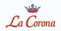 il marchio è composto dalla dicitura LA CORONA in caratteri di fantasia. Al di sopra della C di CORONA vi marchio è composto dalla dicitura LA CORONA in caratteri di fantasia. Al di sopra della C di CORONA vi è la rappresentazione di una corona. Il marchio è caratterizzato dai colori: ROSSO PANTONE 485 C, OCRA PANTONE 125 C, AZZURRO PANTONE 305 C, BLU PANTONE 265 C e NERO PANTONE PROCESS BLACK C il marchio è composto dalla dicitura LA CORONA in caratteri di fantasia. Al di sopra della C di CORONA vi