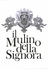 marchio denominato IL MULINO DELLA SIGNORA è costituito da un lettering con font Baskerville su 4 righe armonicamente compattate marchio denominato IL MULINO DELLA SIGNORA è costituito da un lettering con font Baskerville su 4 righe armonicamente compattate e con le lettere M ed S in maiscolo. È completato da disegno pittorico raffigurante uno scudo araldico contenente elementi iconografici due leoni, un volto, un vaso di fiori . Lo scudo è sostenuto ai due lati da angeli simmetrici. Il marchio denominato IL MULINO DELLA SIGNORA è costituito da un lettering con font Baskerville su 4 righe armonicamente compattate