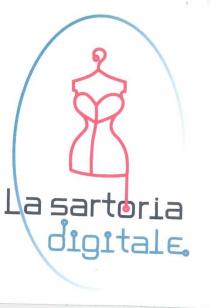 La Sartoria Digitale il marchio figurativo e rappresentato da un busto sartoriale di donna stilizzato color fuxia, con un cuore La Sartoria Digitale marchio figurativo e rappresentato da un busto sartoriale di donna stilizzato color fuxia, con un cuore a simulare la forma del seno,posto sopra la dicitura la sartoria digitale disposta su due righe; le parole La sartoria sono color nero digitale e color azzurro carta da zucchero. Un estremita allungata del busto e collegata alla lettera o di sartoria come a simulare un contatto elettrico.Il tutto e racchiuso in un ovale dai contorni sfumati nella parte inferiore destra in cui la dicitura si sovrappone parzialmente esso. Il carattere personalizzato alle estremita delle lettere : d, i, e simula i contatti di una scheda elettronica. La Sartoria Digitale il marchio figurativo e rappresentato da un busto sartoriale di donna stilizzato color fuxia, con un cuore