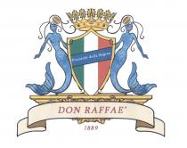 Logo di tipo araldico, con corona in oro e scudo centrale colorato riportante una fascia blue con la scritta Pizzaiolo Logo di tipo araldico, con corona in oro e scudo centrale colorato riportante una fascia blue con la scritta Pizzaiolo della Regina in bianco, contornato da 2 sirene con sfondo blue cielo. tutto poggia su un basamento in oro con fascia di colore marrone scuro e coloniale, riportante la scritta DON RAFFAE in colore granata. Sotto per terminare il logo la scritta 1889 in granata su campo bianco. Logo di tipo araldico, con corona in oro e scudo centrale colorato riportante una fascia blue con la scritta Pizzaiolo