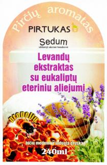 Pirčių aromatas PIRTUKAS Sedum uždaroji akcinė bendrovė Levandų ekstraktas su eukaliptų eteriniu aliejumi propoliu bičių medumi ir joduota druska 240ml