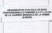 ORGANISATION D'UN GALA DE BOXE PROFESSIONNELLE FEMININE A L'OCCASION DE LA JOURNEE MONDIALE DE LA FEMME ( 8 MARS)