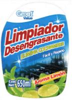 GREAT VALUE LIMPIADOR DESENGRASANTE ELIMINA COCHAMBRE FÁCIL Y RÁPIDO