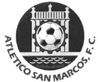 ENTRADA DEL JARDIN DE SAN MARCOS; CON UN BALON DE FUTBOLL AL CENTRO; SOBRE OLAS DE AGUA Y FUEGO; RODEADO TODO LO ANTERIOR POR LA DENOMINAICON ATLETICO SAN MARCOS; F.C.