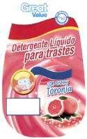 GREAT VALUE GREAT VALUE 100 SATISFACCIÓN O LA DEVOLUCIÓN DE TU DINERO DETERGENTE LÍQUIDO PARA TRASTES CON AROMA TORONJA
